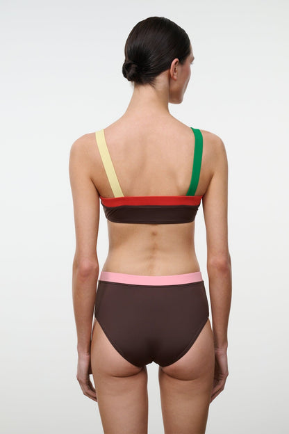 STAUD | Devon High Rise Bikini Bottom Dark Chocolate Multi