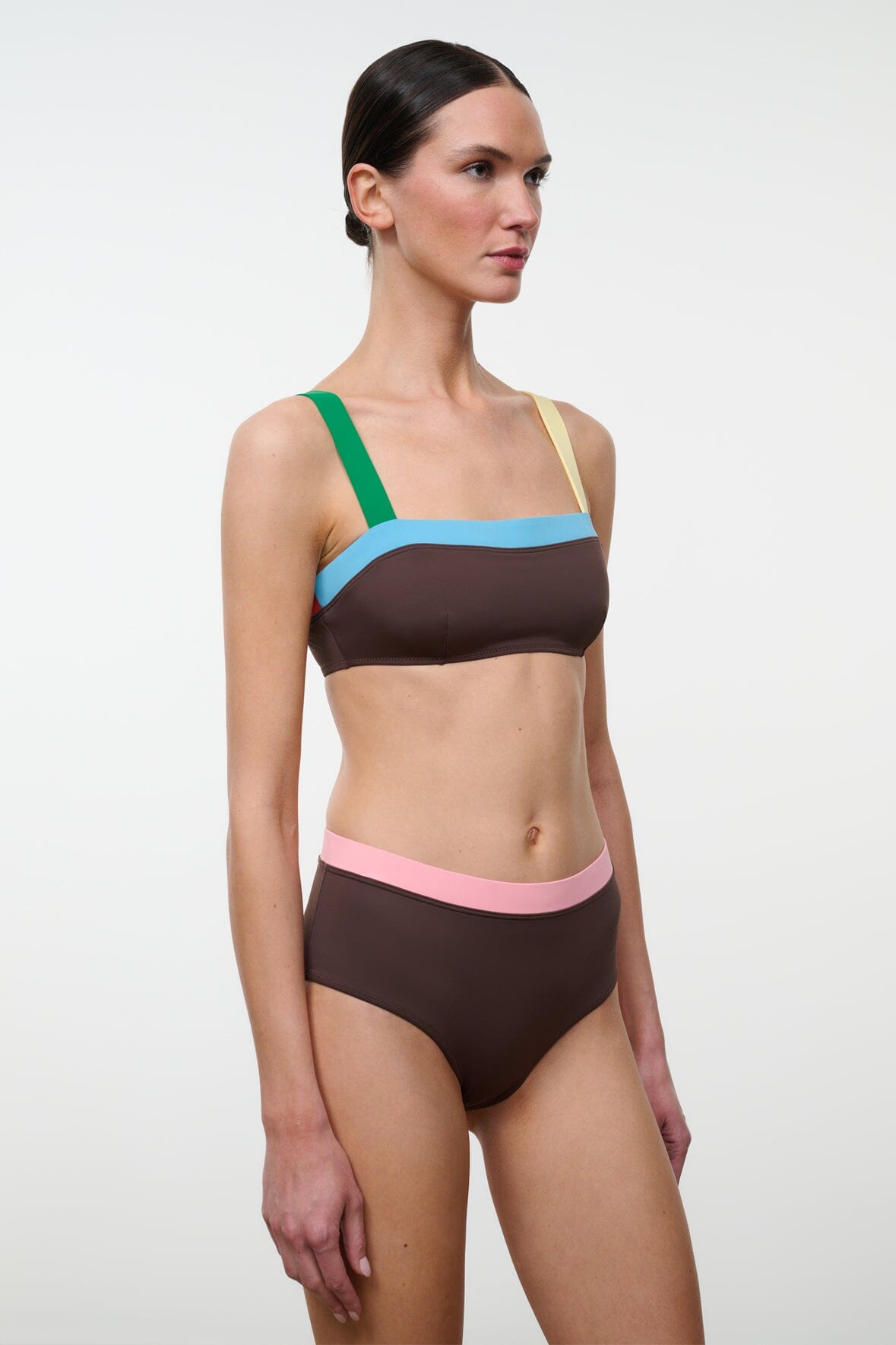 STAUD | Devon High Rise Bikini Bottom Dark Chocolate Multi