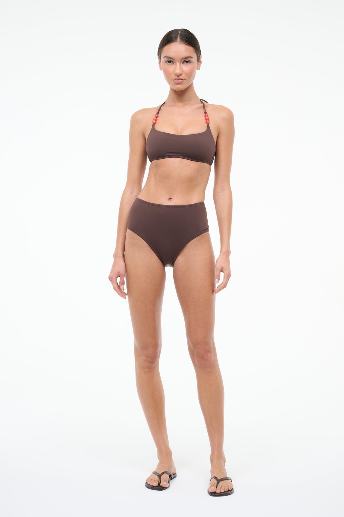 STAUD | Devon High Rise Bikini Bottom Dark Chocolate