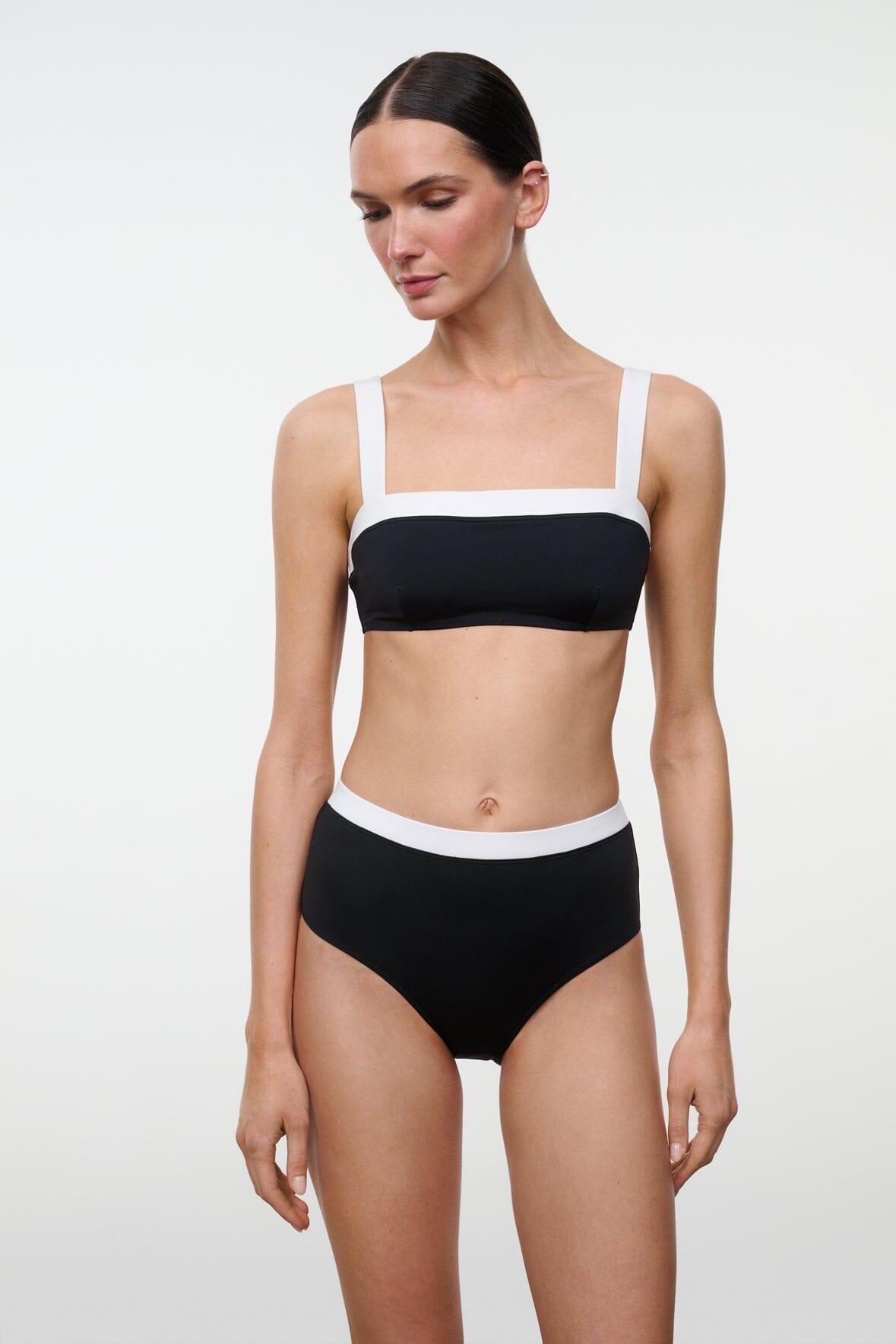 STAUD | Devon High Rise Bikini Bottom Black White