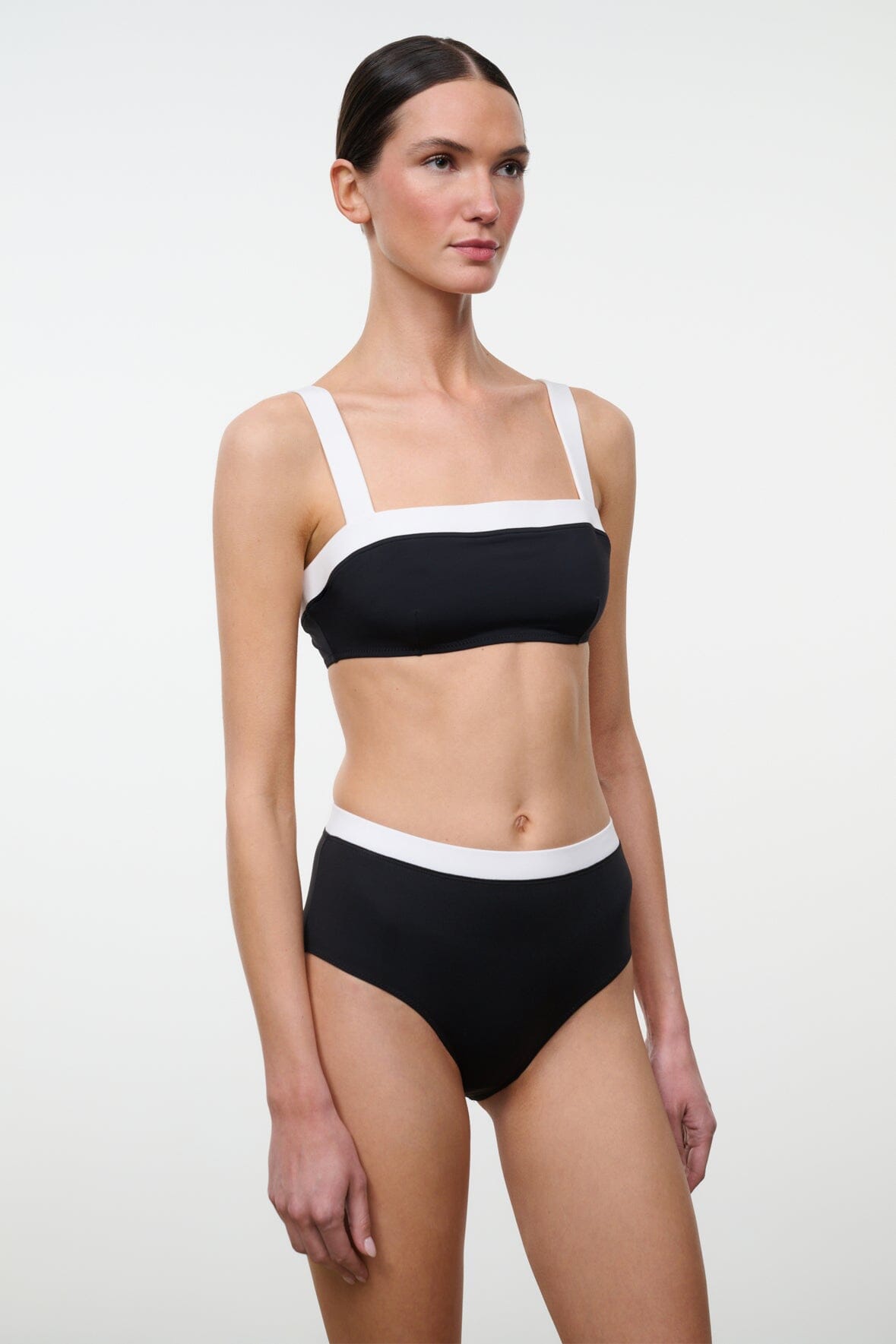 STAUD | Devon High Rise Bikini Bottom Black White