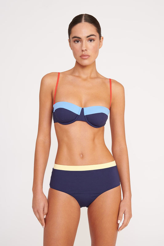 STAUD | Devon High Rise Bikini Bottom Navy Colorblock