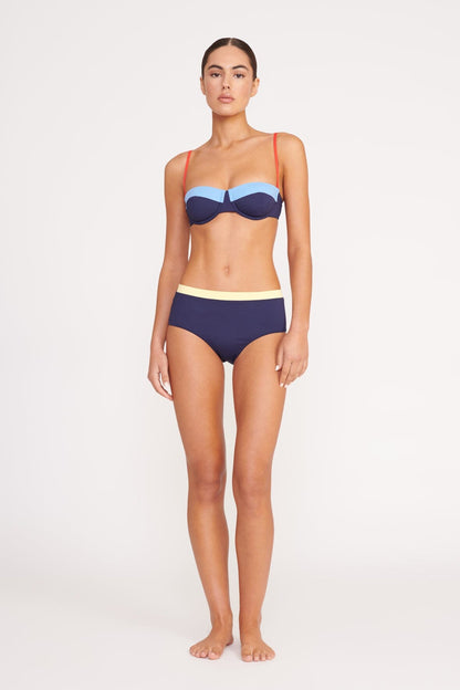 STAUD | Devon High Rise Bikini Bottom Navy Colorblock