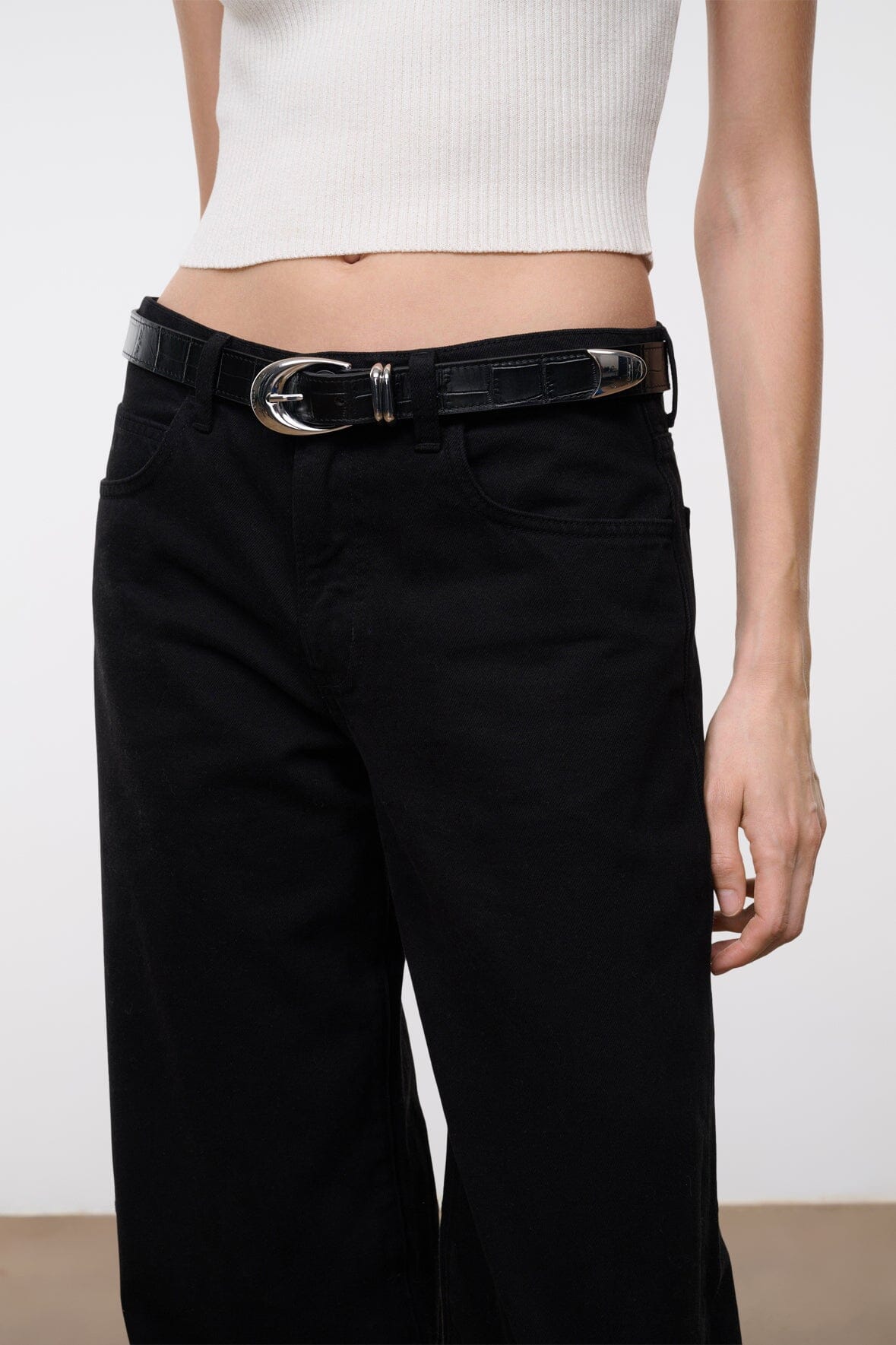 STAUD | Moon Buckle Belt - Black Croco