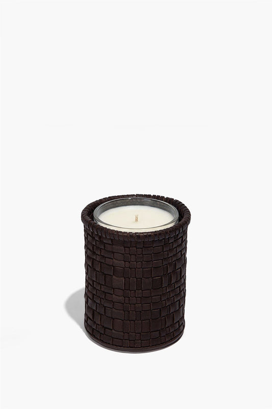 STAUD | Rowe Woven Leather Candle Holder Espresso