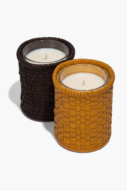 STAUD | Rowe Woven Leather Candle Holder Espresso
