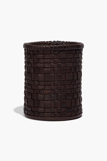 STAUD | Rowe Woven Leather Candle Holder Espresso