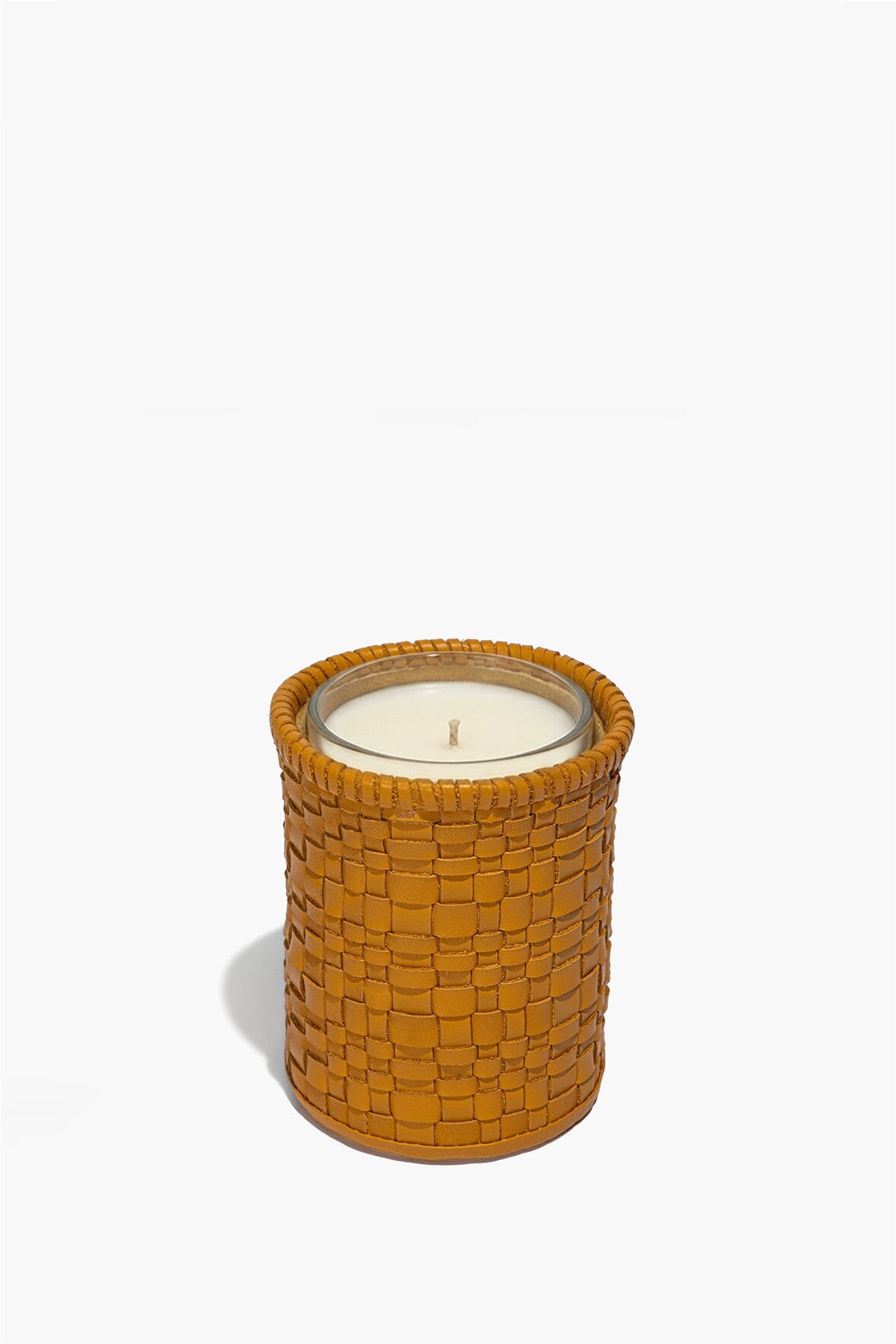 STAUD | Rowe Woven Leather Candle Holder Goldenrod