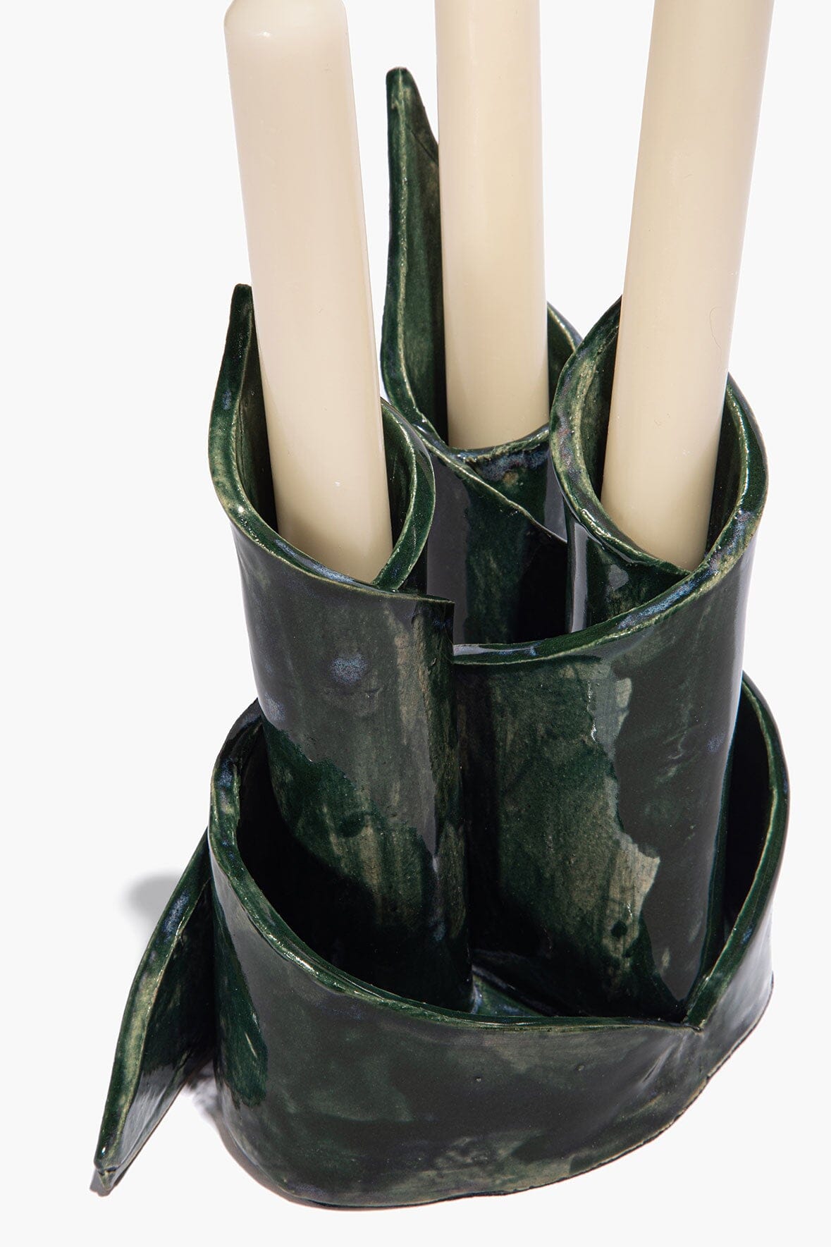 STAUD | Ceramic Triple Candlestick Holder Forest Glaze