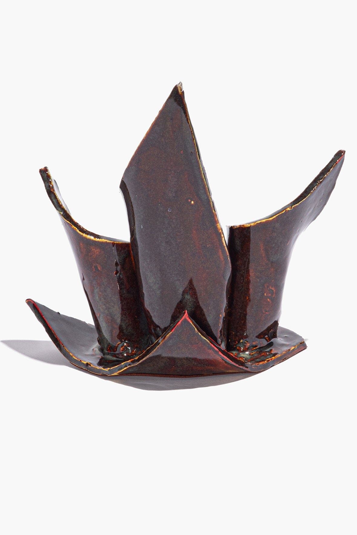STAUD | Ceramic Triple Candlestick Holder Maroon Wash Glaze