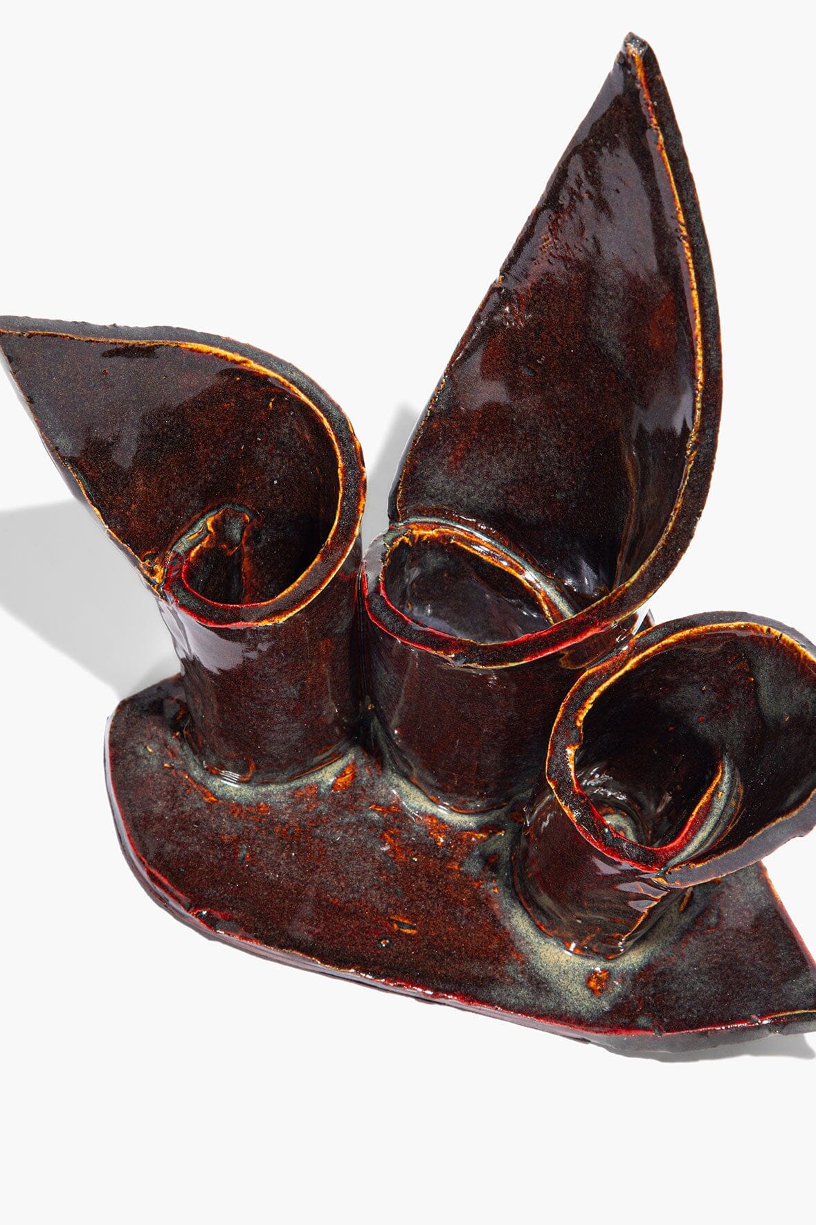 STAUD | Ceramic Triple Candlestick Holder Maroon Wash Glaze