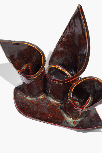 STAUD | Ceramic Triple Candlestick Holder Maroon Wash Glaze
