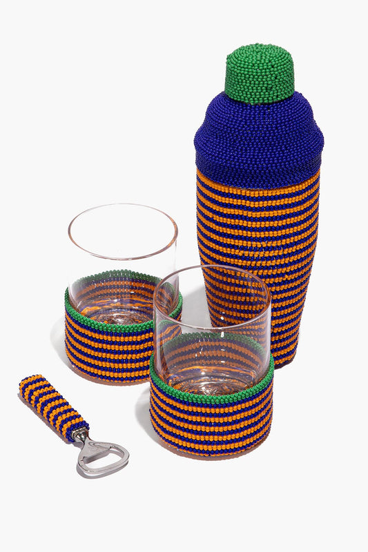 STAUD | Beaded Barware Blue Stripe