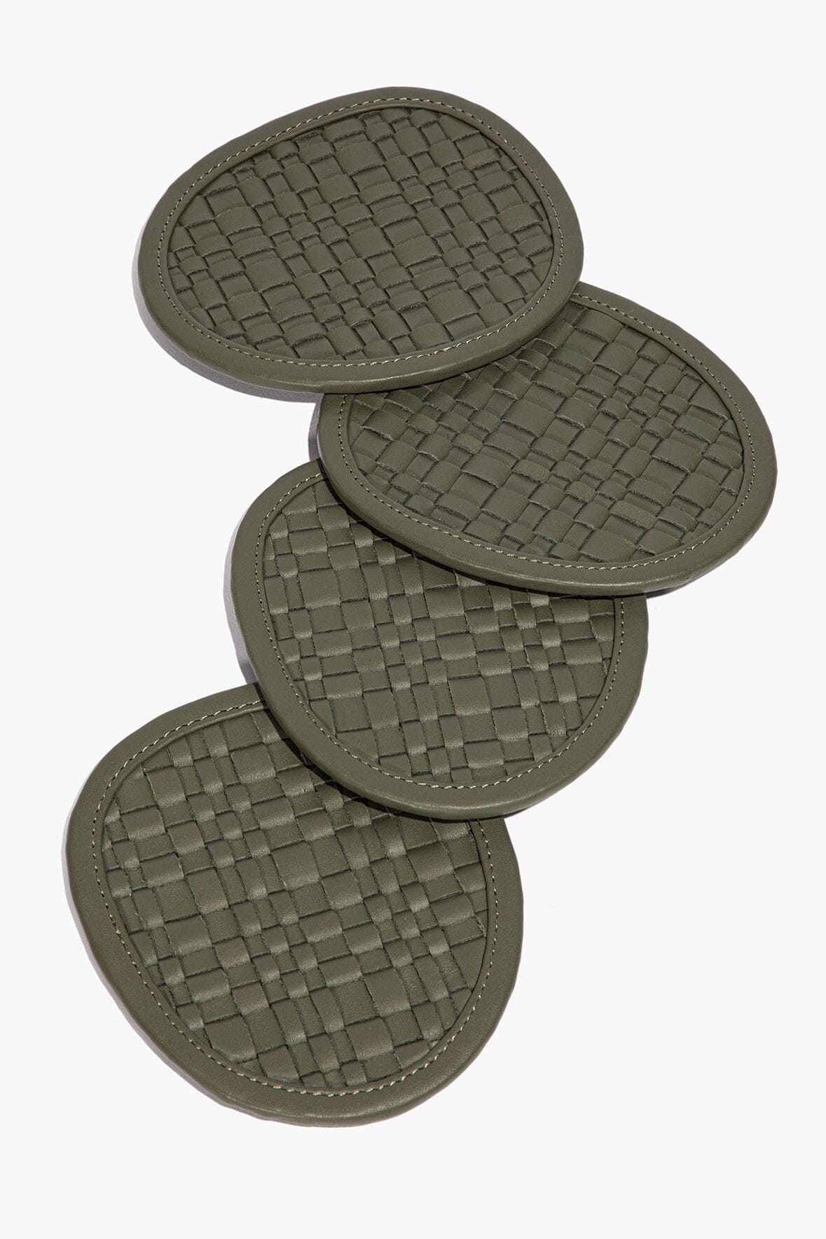 STAUD | Grove Woven Leather Coasters Set Of 4 Moss