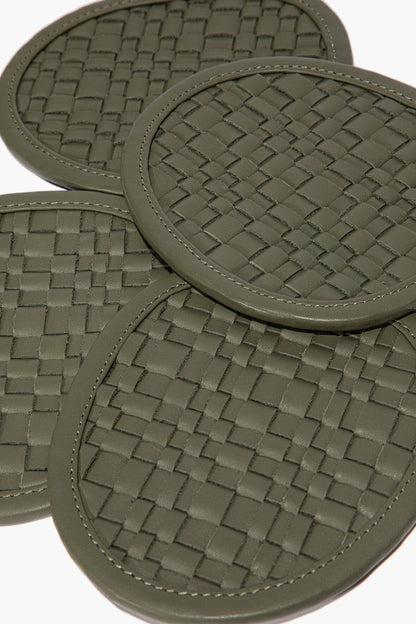 STAUD | Grove Woven Leather Coasters Set Of 4 Moss