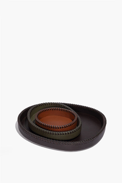 STAUD | Foundry Leather Trays Espresso Moss Tan