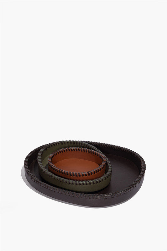 STAUD | Foundry Leather Trays Espresso Moss Tan