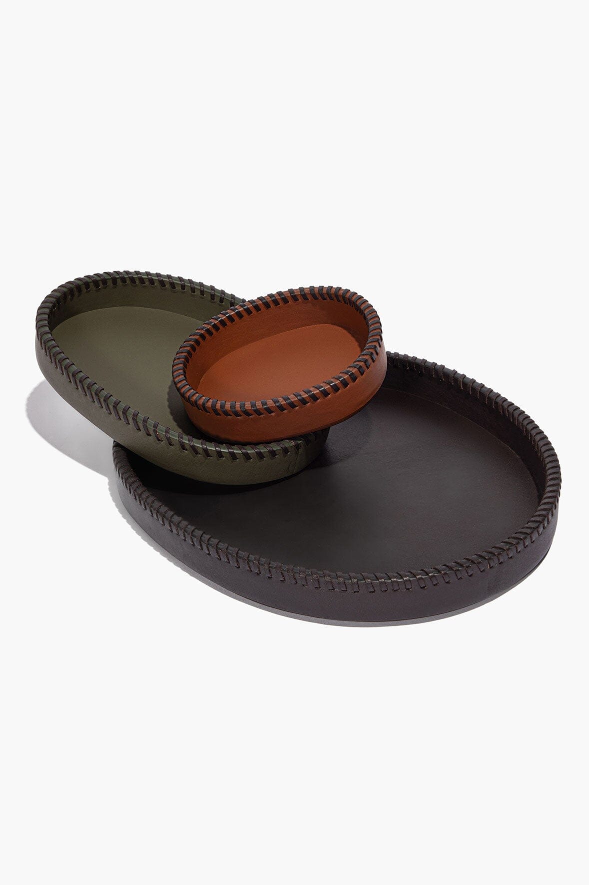 STAUD | Foundry Leather Trays Espresso Moss Tan