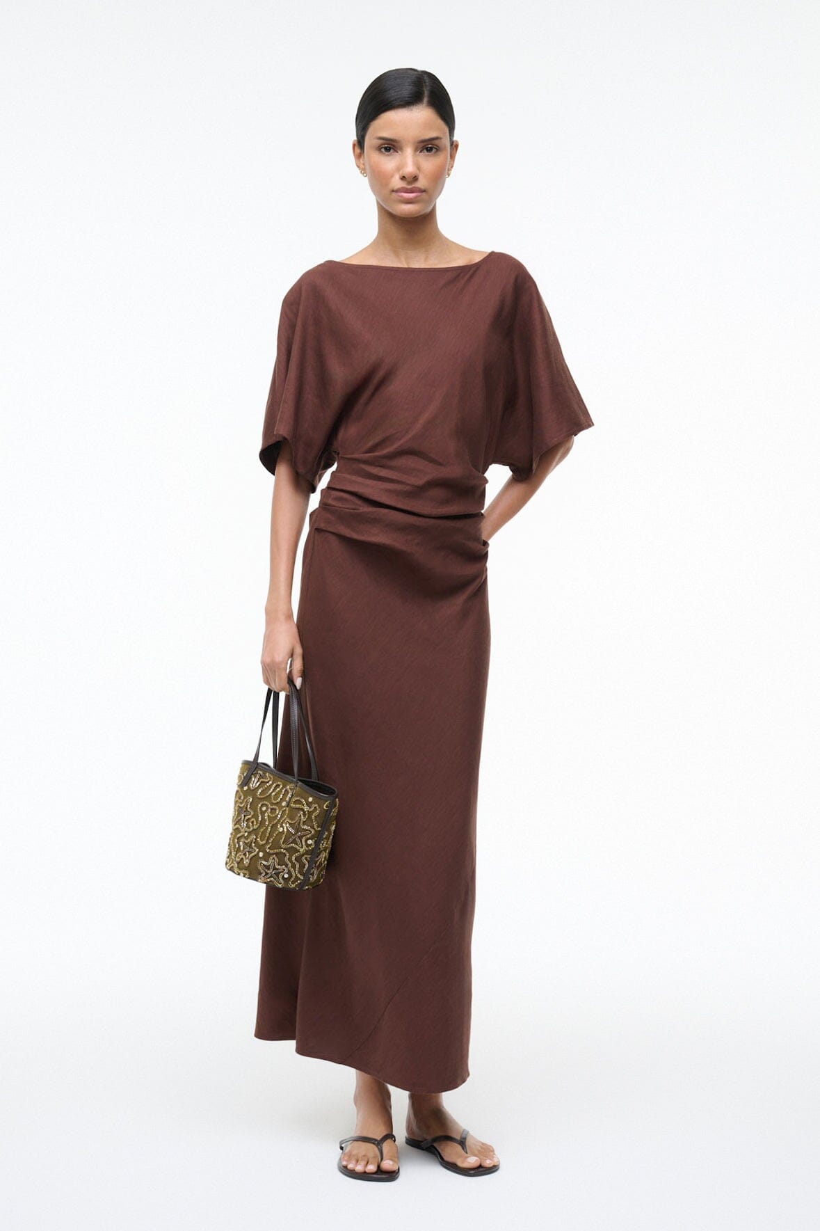 STAUD | Amelie Linen Dress Dark Oak