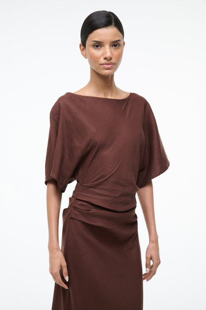 STAUD | Amelie Linen Dress Dark Oak