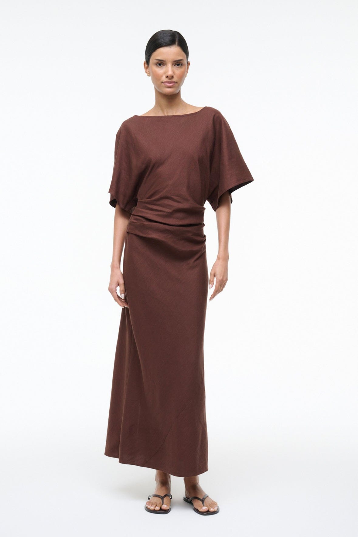 STAUD | Amelie Linen Dress Dark Oak