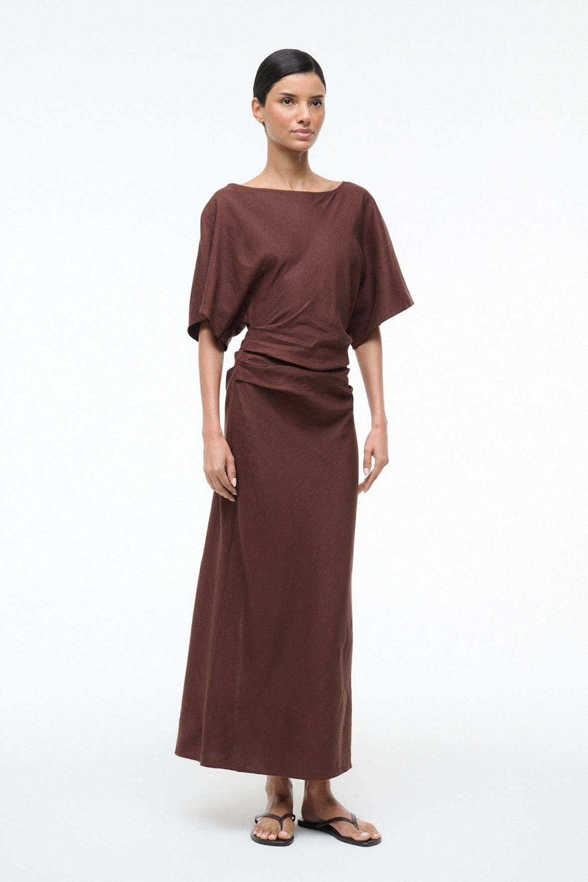 STAUD | Amelie Linen Dress Dark Oak