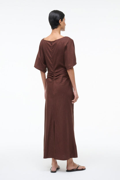STAUD | Amelie Linen Dress Dark Oak