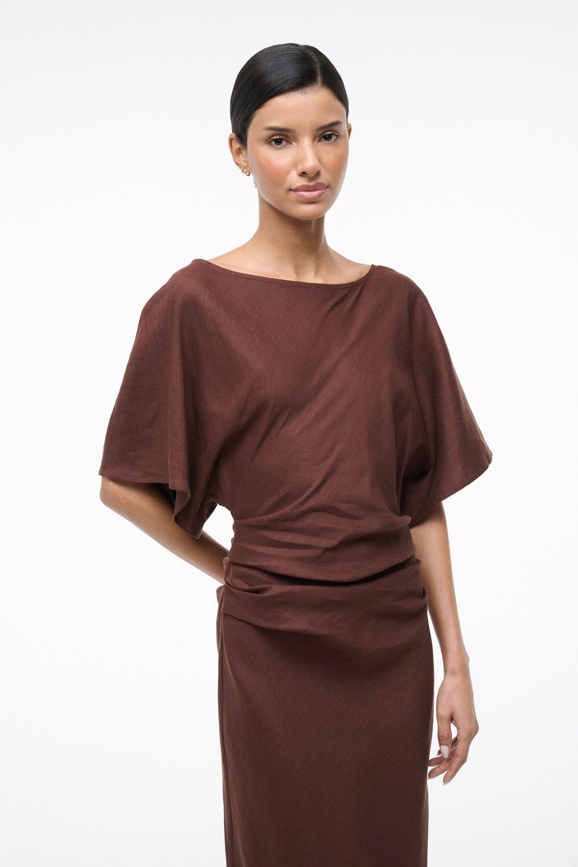 STAUD | Amelie Linen Dress Dark Oak
