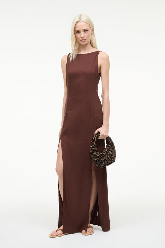 STAUD | Costa Linen Dress Dark Oak