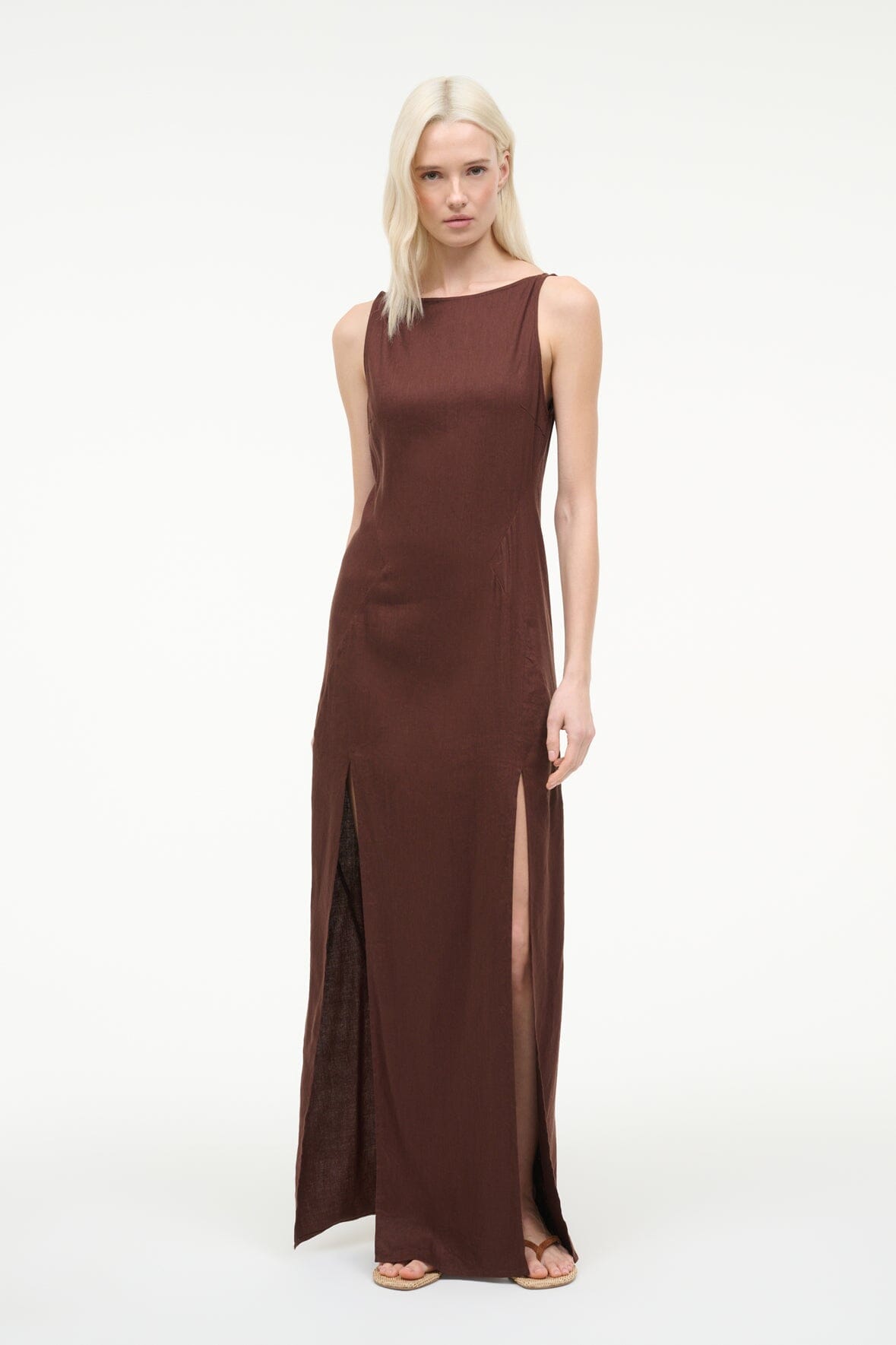 STAUD | Costa Linen Dress Dark Oak