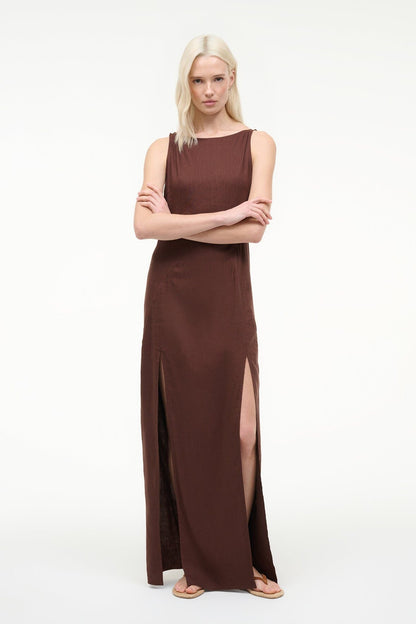 STAUD | Costa Linen Dress Dark Oak