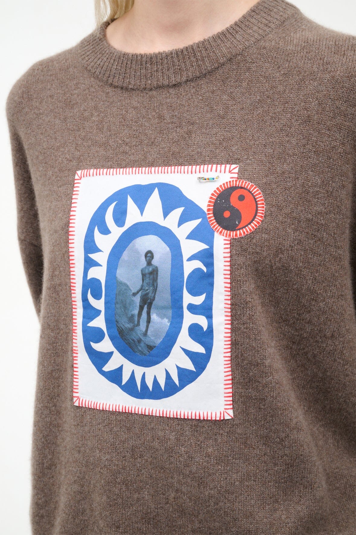 STAUD | Serrano Cashmere Relaxed Crew Truffle Patchwork