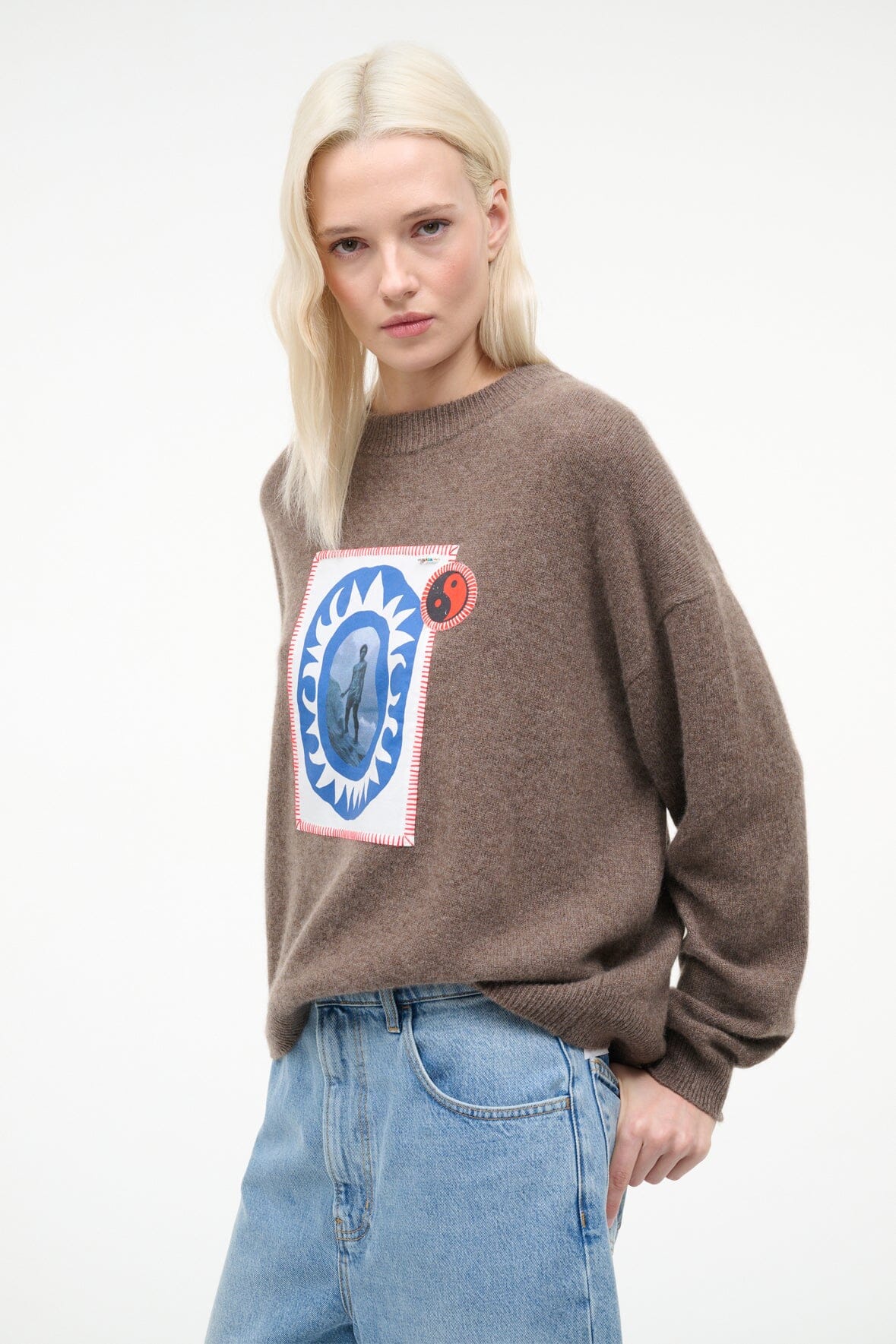 STAUD | Serrano Cashmere Relaxed Crew Truffle Patchwork