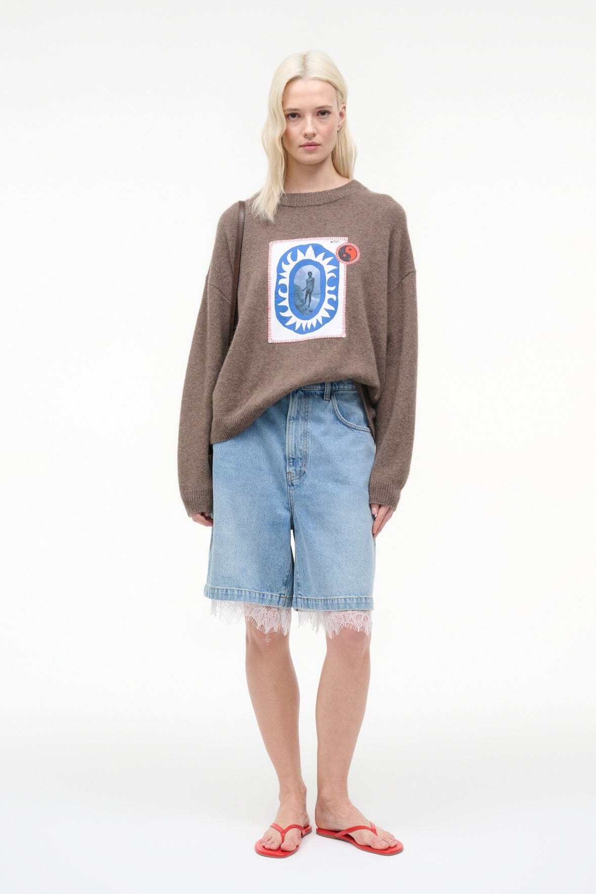 STAUD | Serrano Cashmere Relaxed Crew Truffle Patchwork