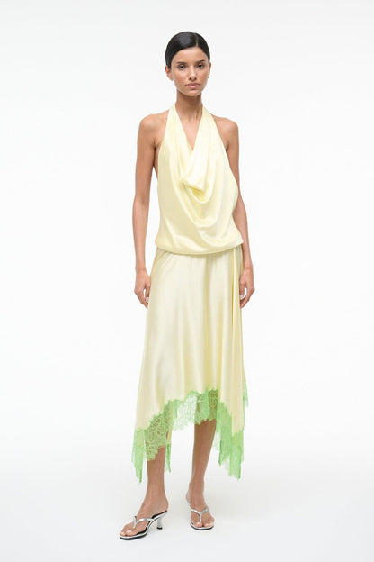 STAUD | Elira Silk Dress Key Lime Sprout