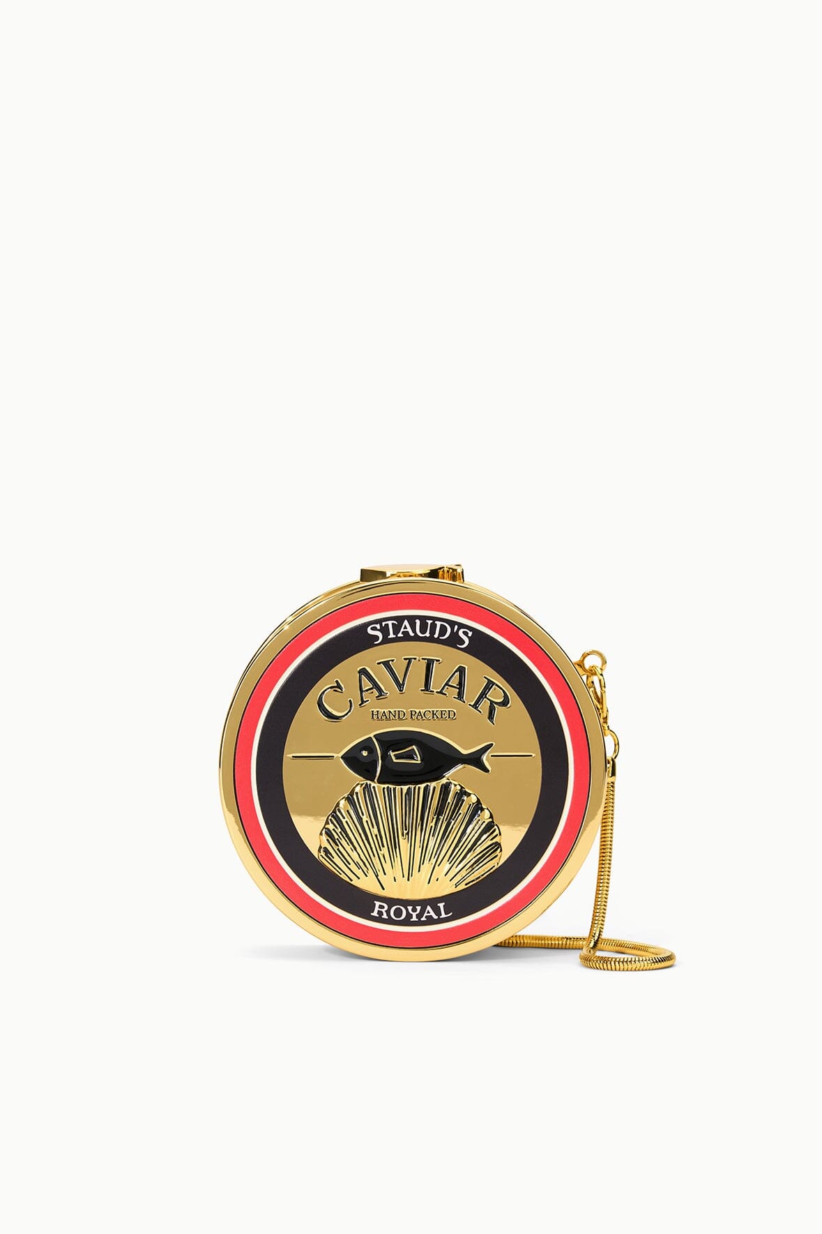 STAUD | Gold Caviar Tin Clutch With Chain Strap - Staud