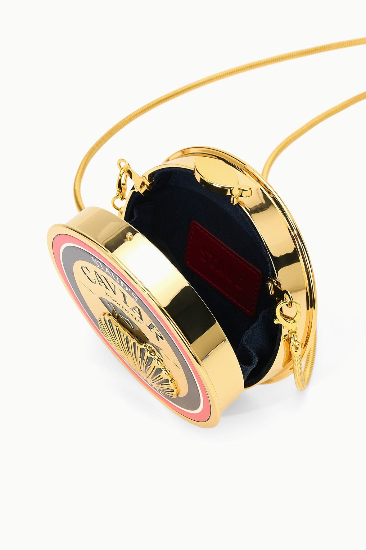 STAUD | Gold Caviar Tin Clutch With Chain Strap - Staud