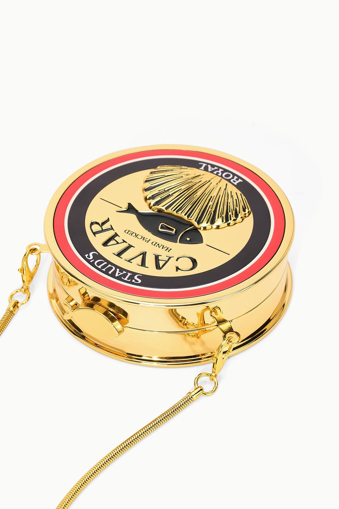 STAUD | Gold Caviar Tin Clutch With Chain Strap - Staud