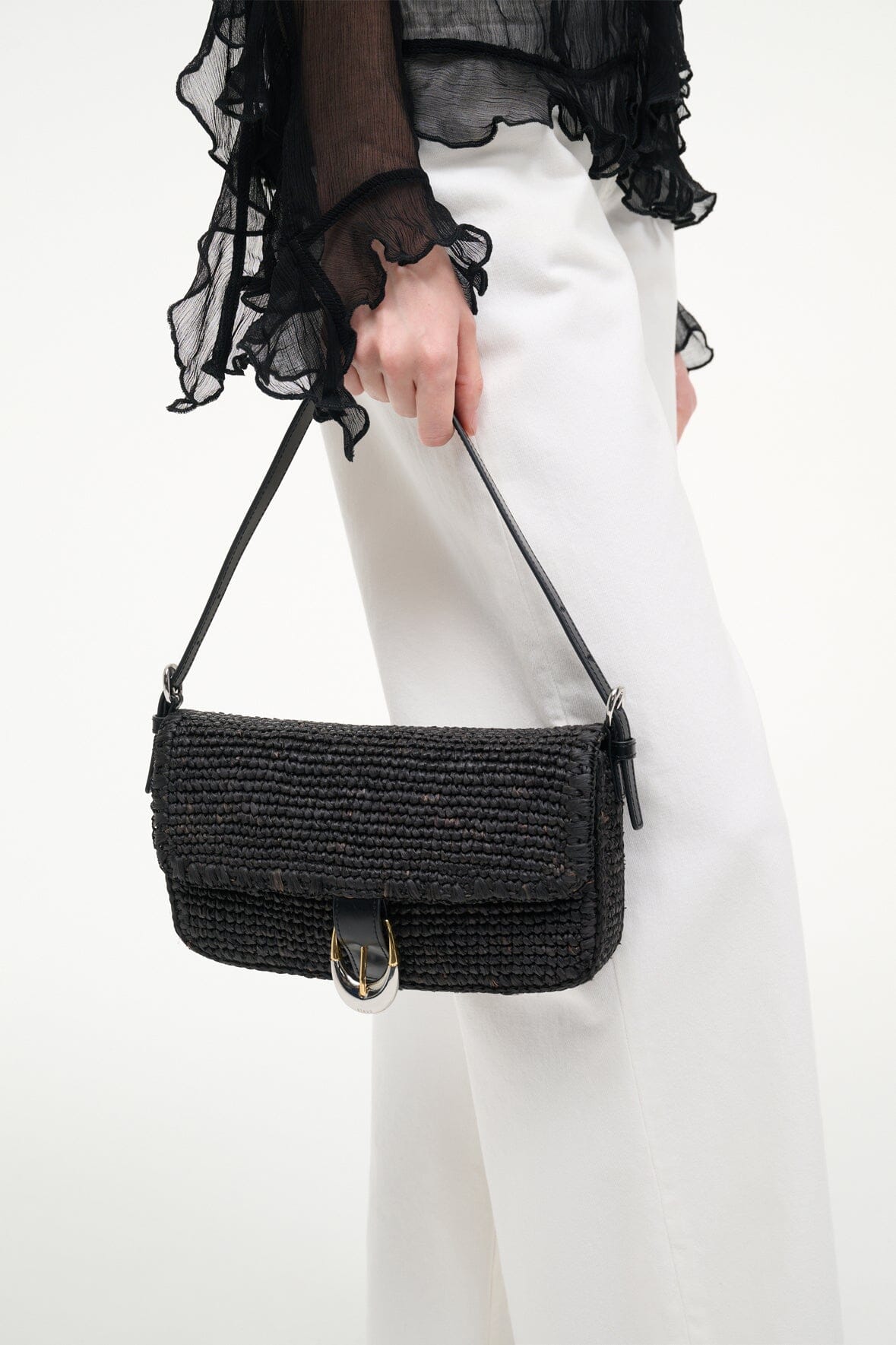 STAUD | Harlow Raffia Bag Black