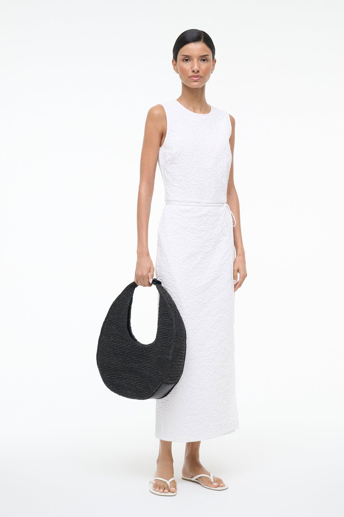 STAUD | Large Raffia Moon Tote Bag Black