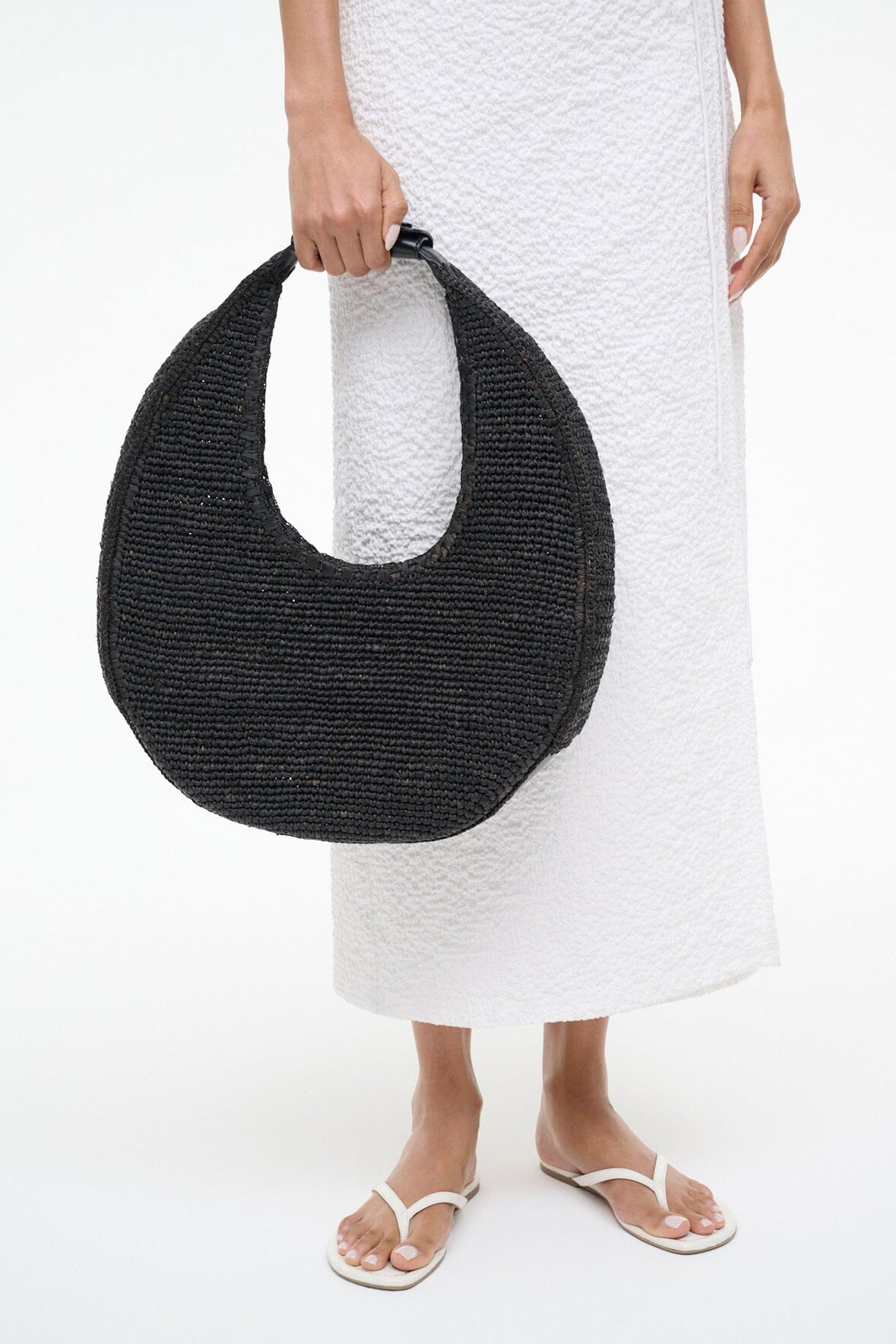 STAUD | Large Raffia Moon Tote Bag Black