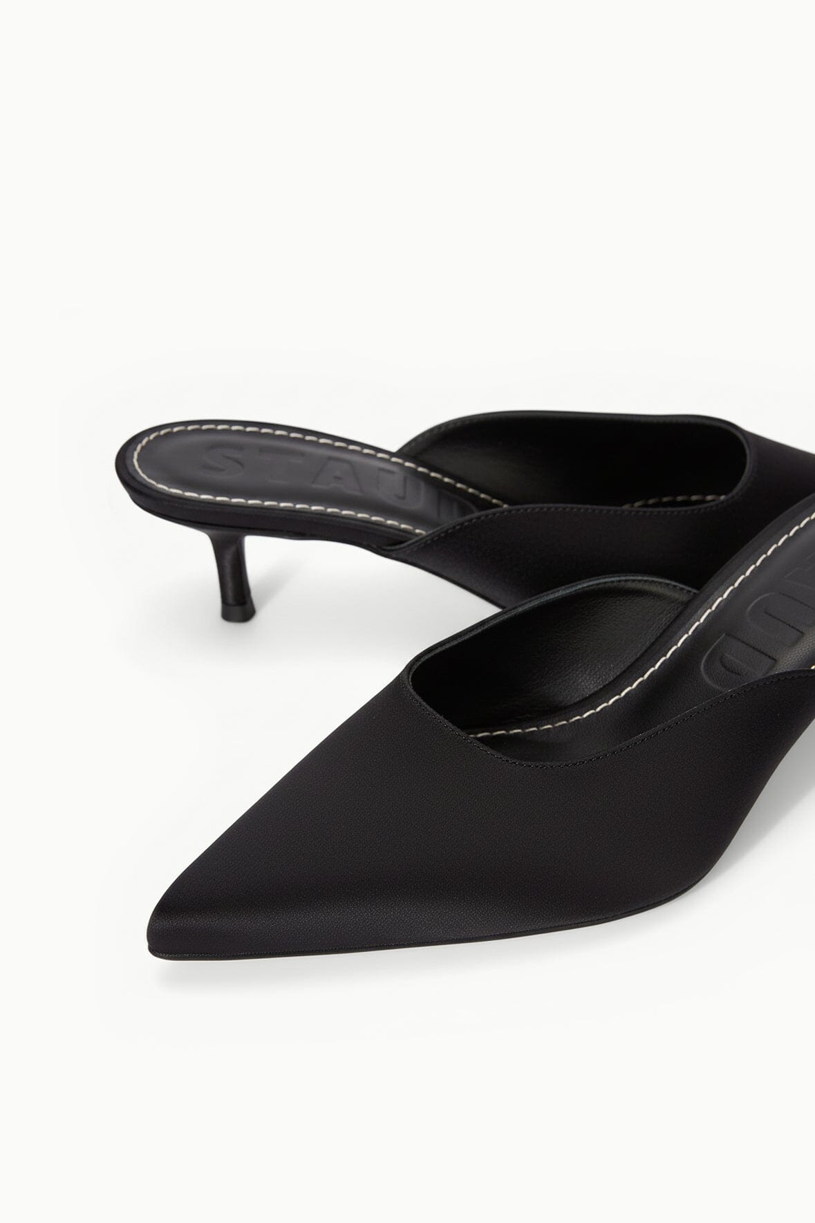 STAUD | Sebastian Kitten Heel Mule Black Satin