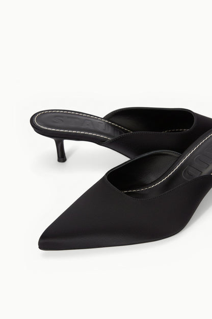 STAUD | Sebastian Kitten Heel Mule Black Satin
