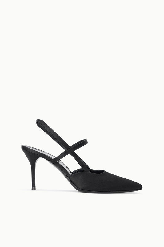 STAUD | Sebastian High Heel Slingback Black Satin