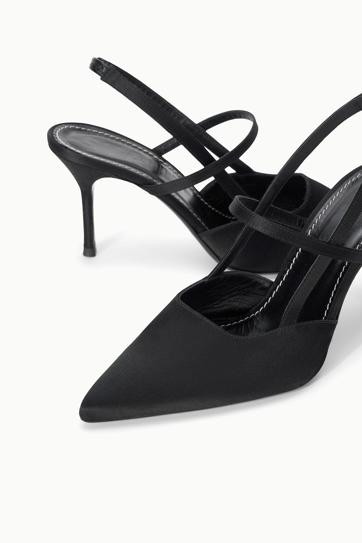 STAUD | Sebastian High Heel Slingback Black Satin
