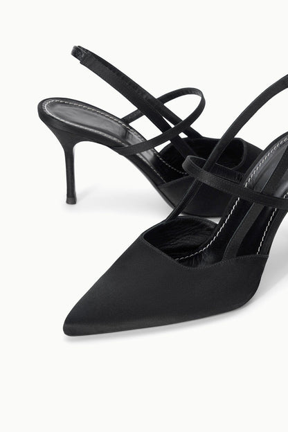 STAUD | Sebastian High Heel Slingback Black Satin