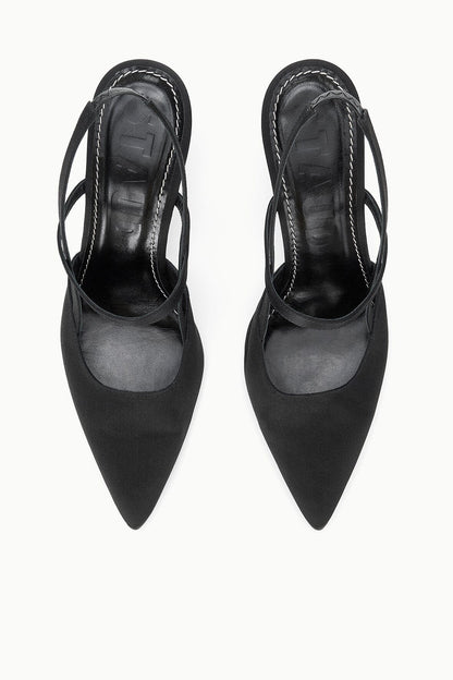 STAUD | Sebastian High Heel Slingback Black Satin