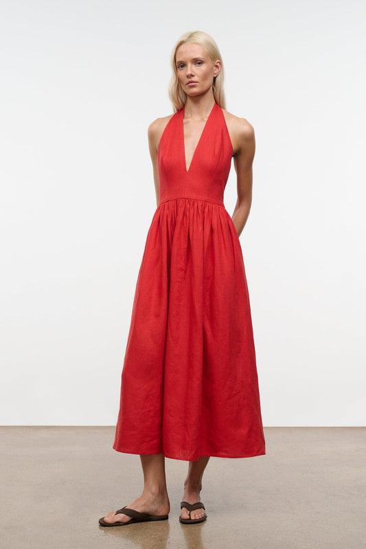 STAUD | Grazia Linen Dress Tomato
