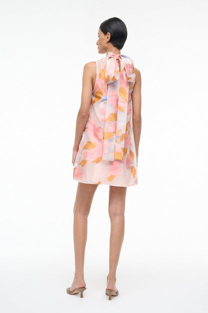STAUD | Albee Mini Dress: Sheer Floral Organza With High Neck