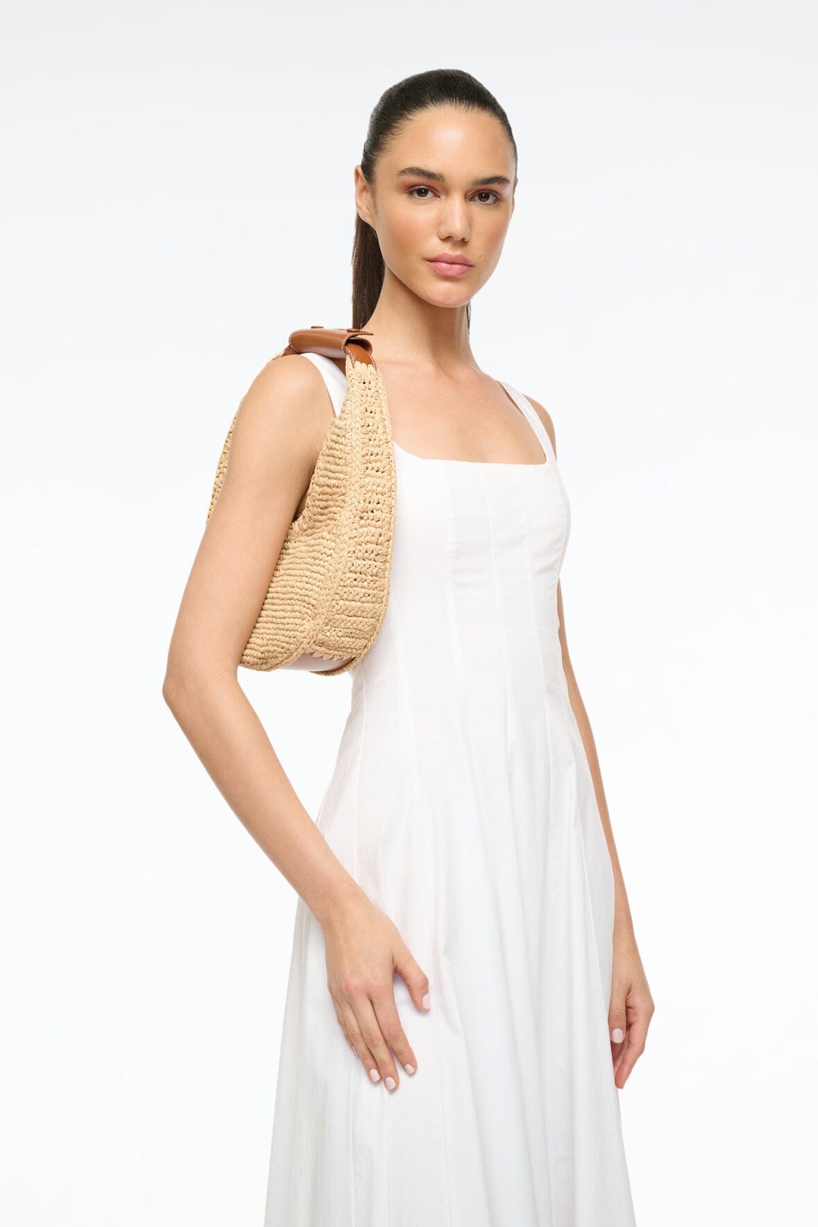 STAUD | Moon Raffia Bag Natural Tan